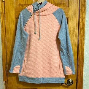 Double Hooded Pocket Sweatshirt size XL, Salmon & Grey